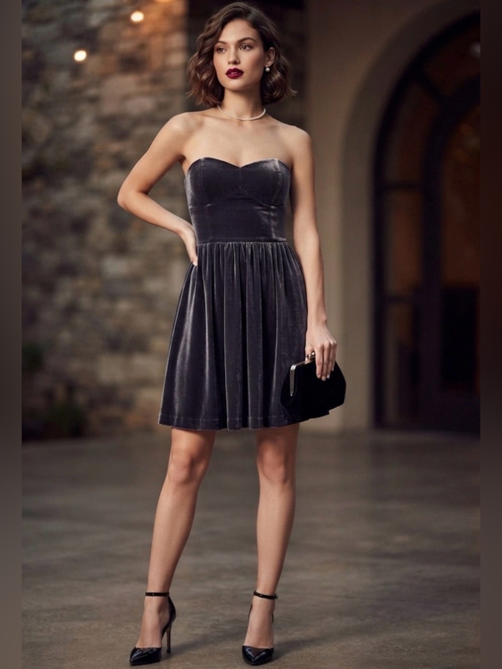 Jay Godfrey Velour/ Crushed Velvet Strapless Mini Dress SZ 8